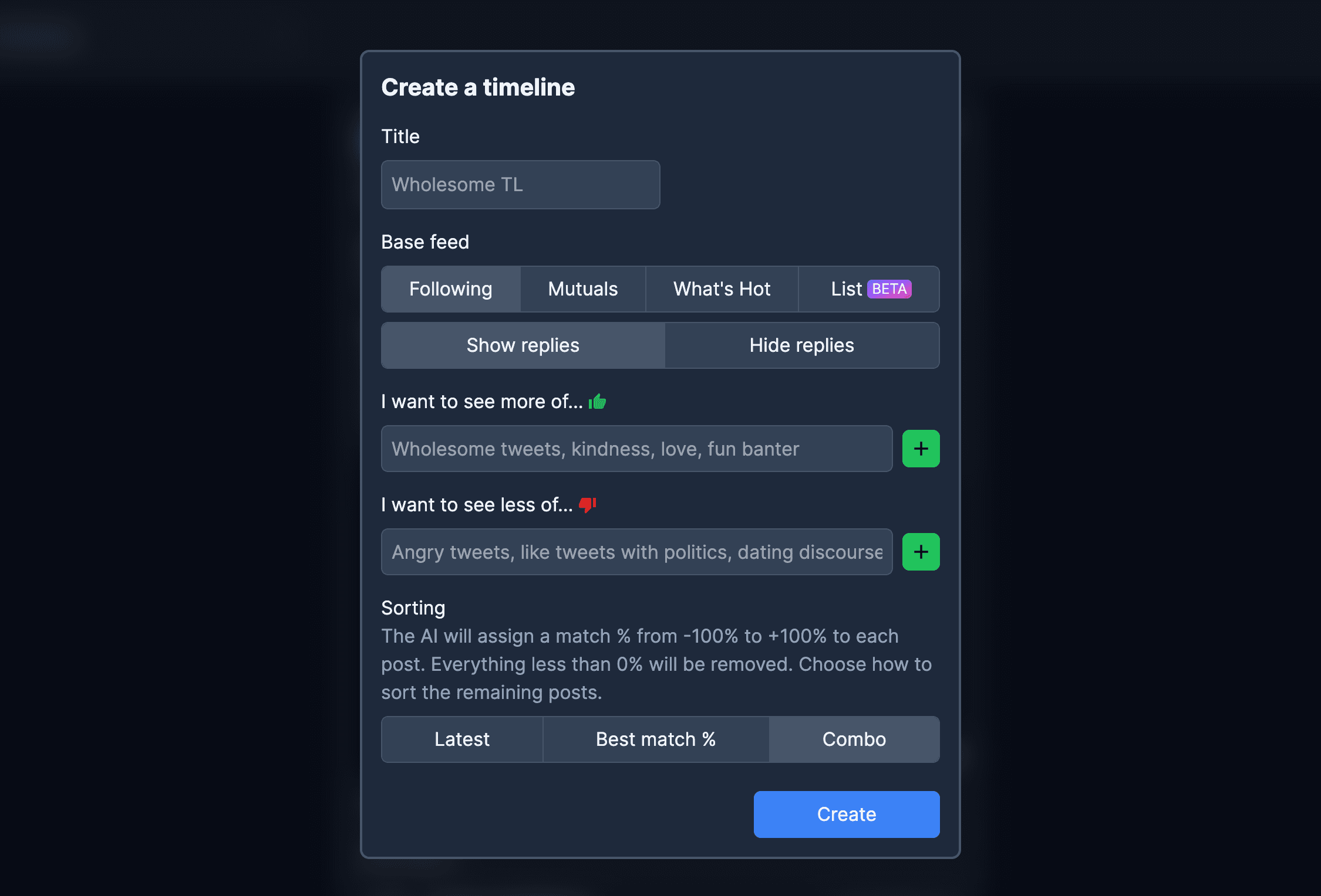 a screenshot of Skyline's feed configuration UI