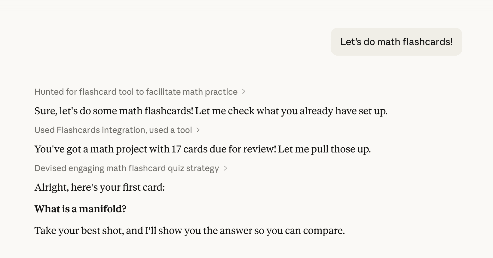 Flashcard review through Claude