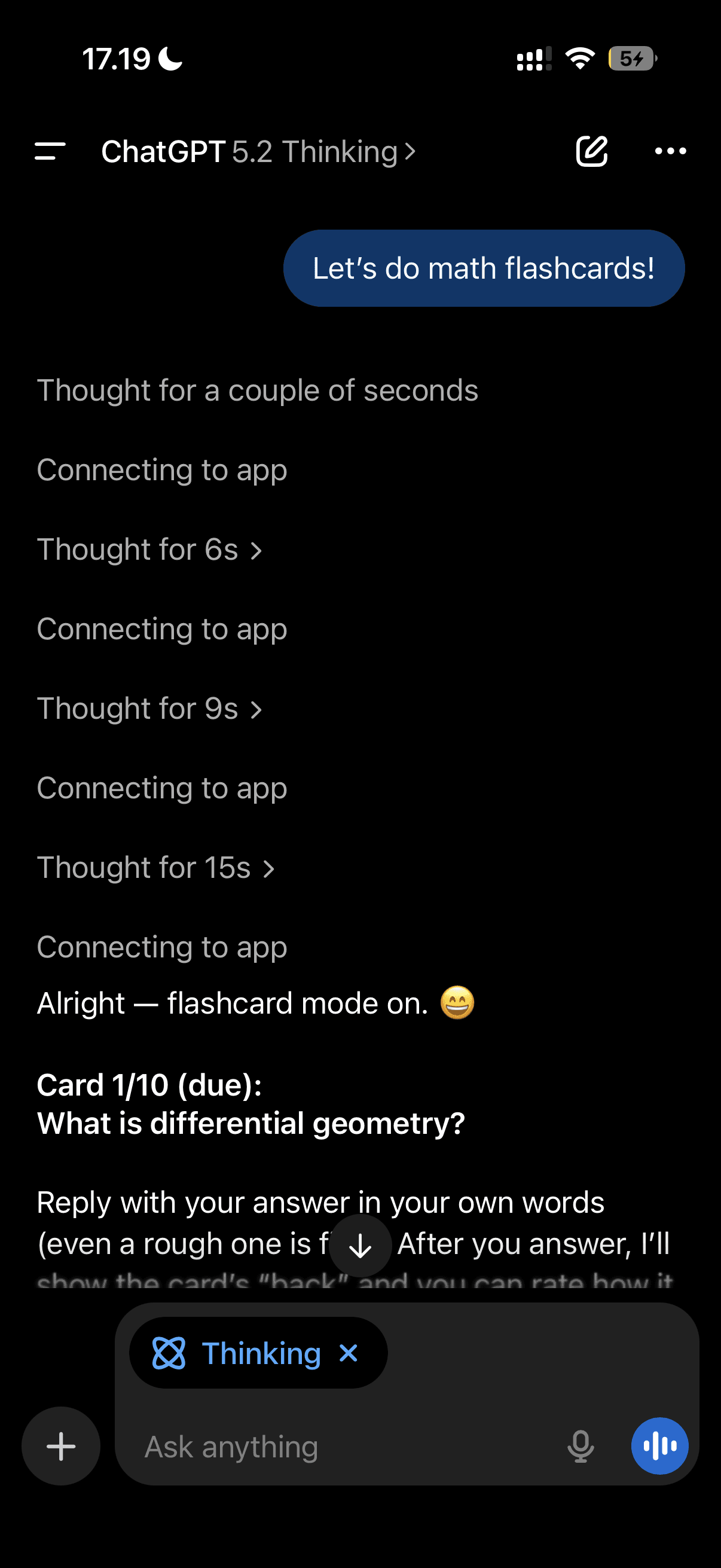 ChatGPT doing flashcards on mobile